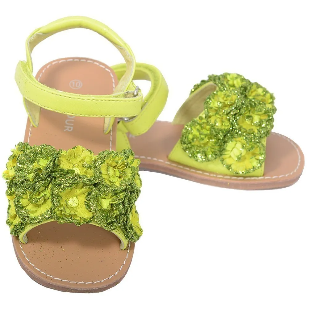 Lime Sparkle Flower Summer Sandal Toddler Girl 5-10