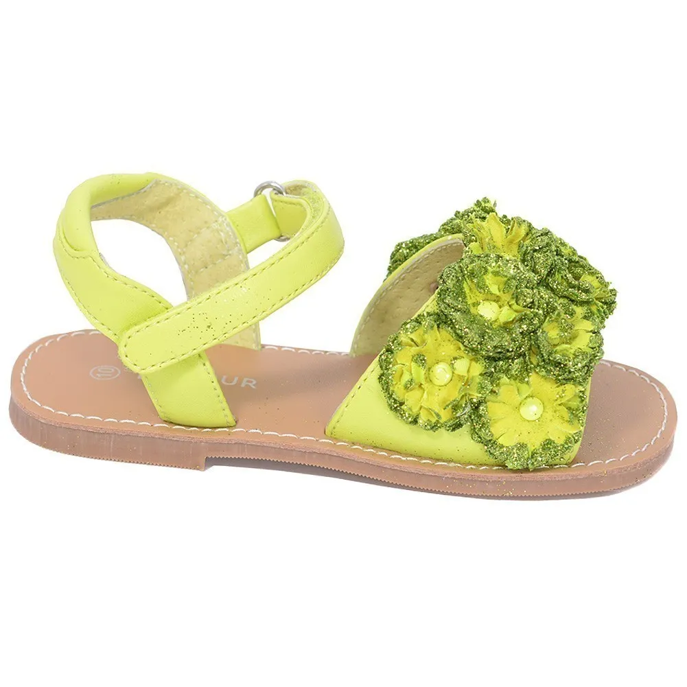 Lime Sparkle Flower Summer Sandal Toddler Girl 5-10