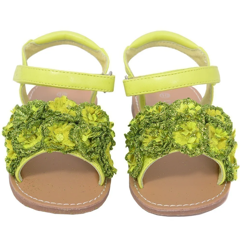 Lime Sparkle Flower Summer Sandal Toddler Girl 5-10