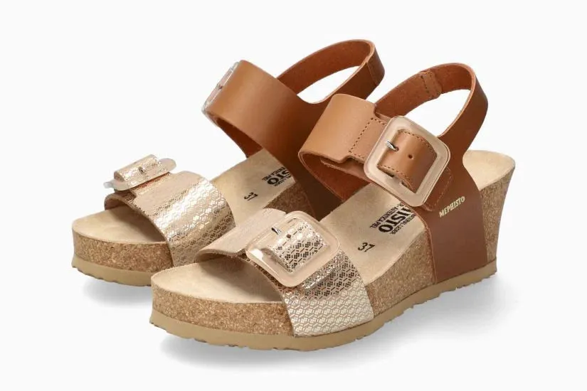 Mephisto "Lissia" Camel/Gold - Cork Wedge Sandal