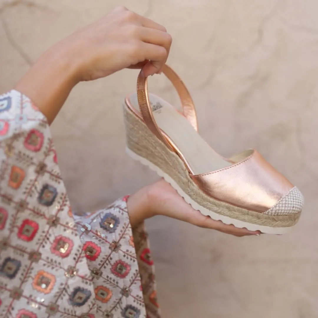 Metallic Closed Toe Leather Espadrille - Frida Montada 1924