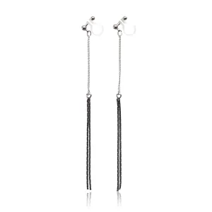 Metallic silver chain threader invisible clip on earrings