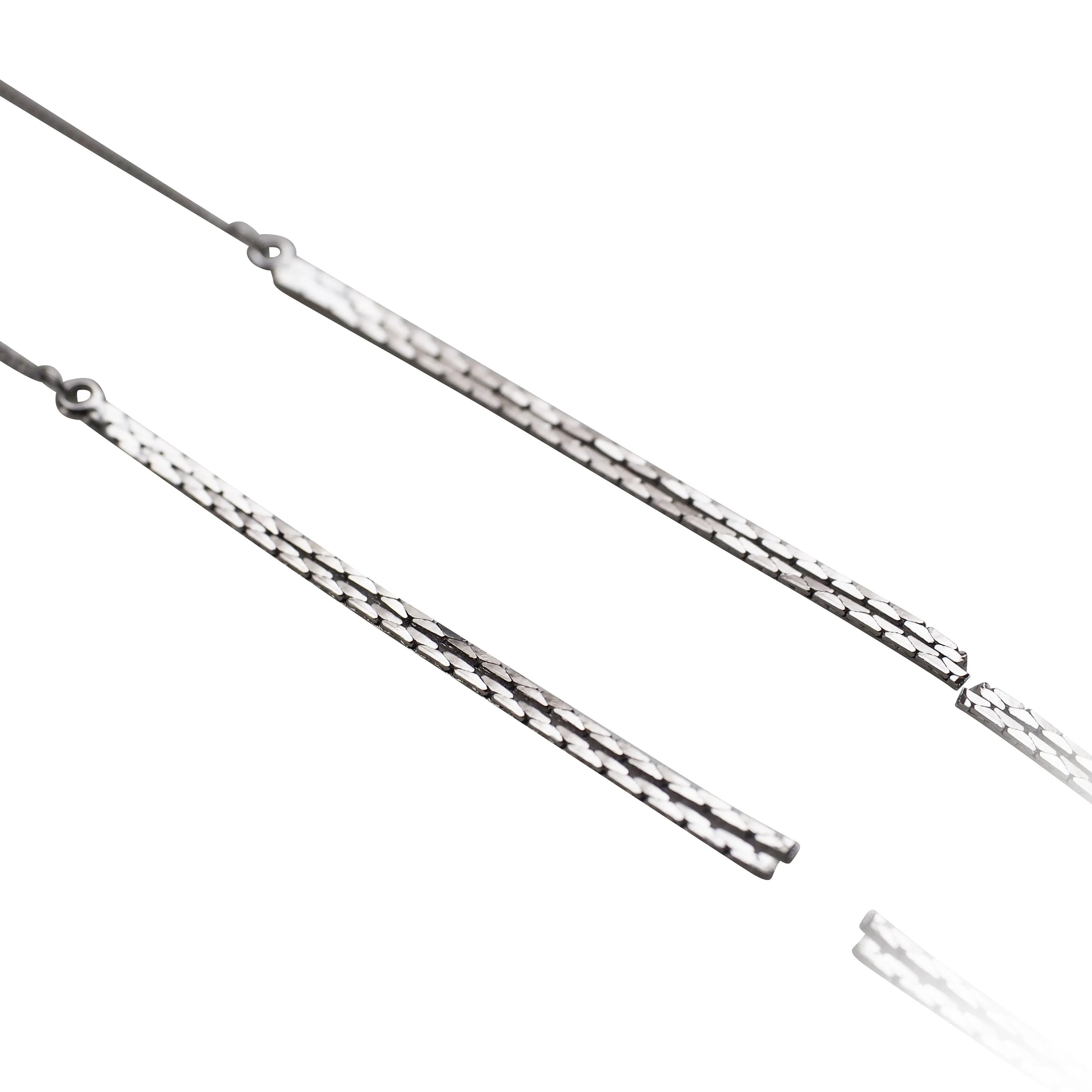 Metallic silver chain threader invisible clip on earrings