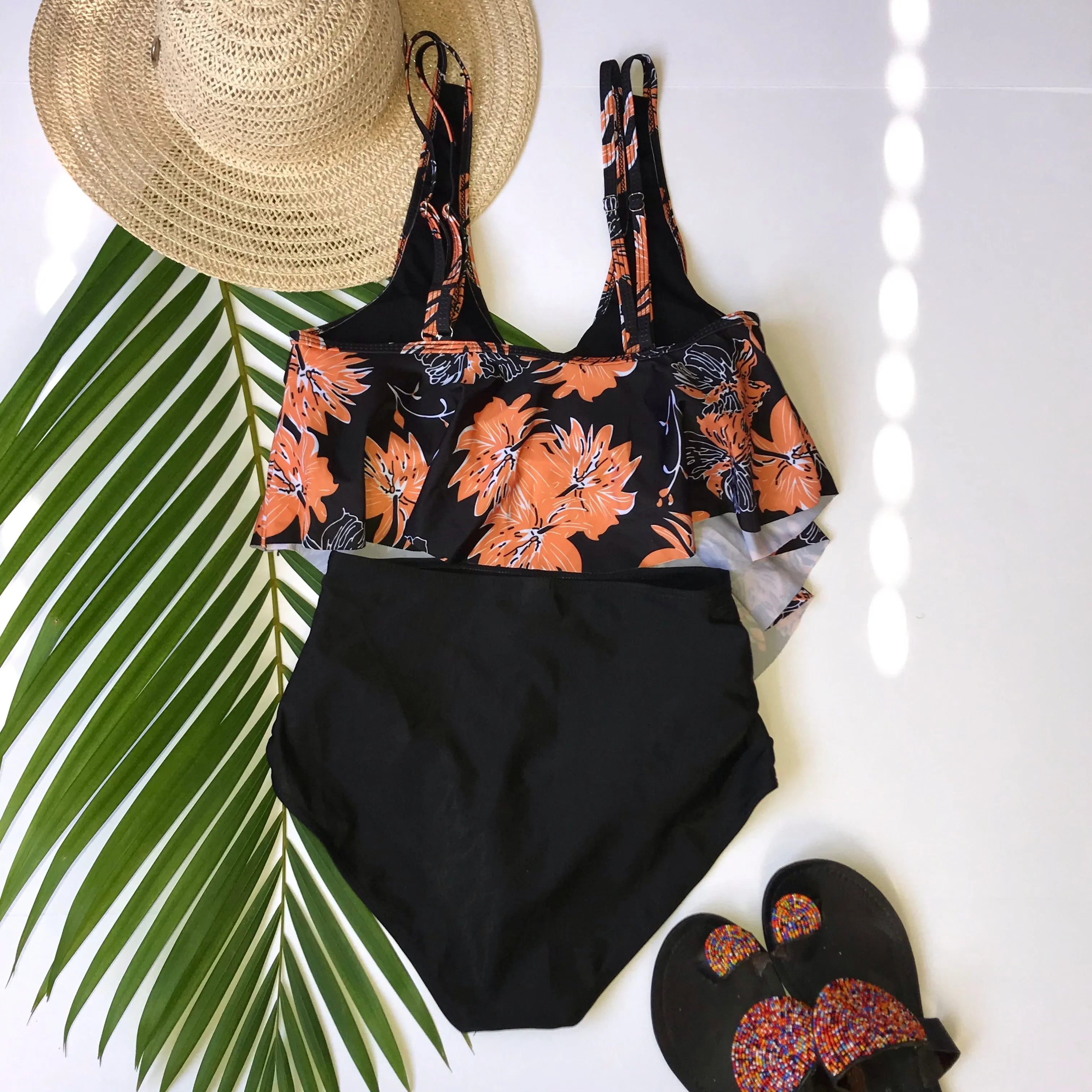 one piece off shoulder ruffled floral swimsuit