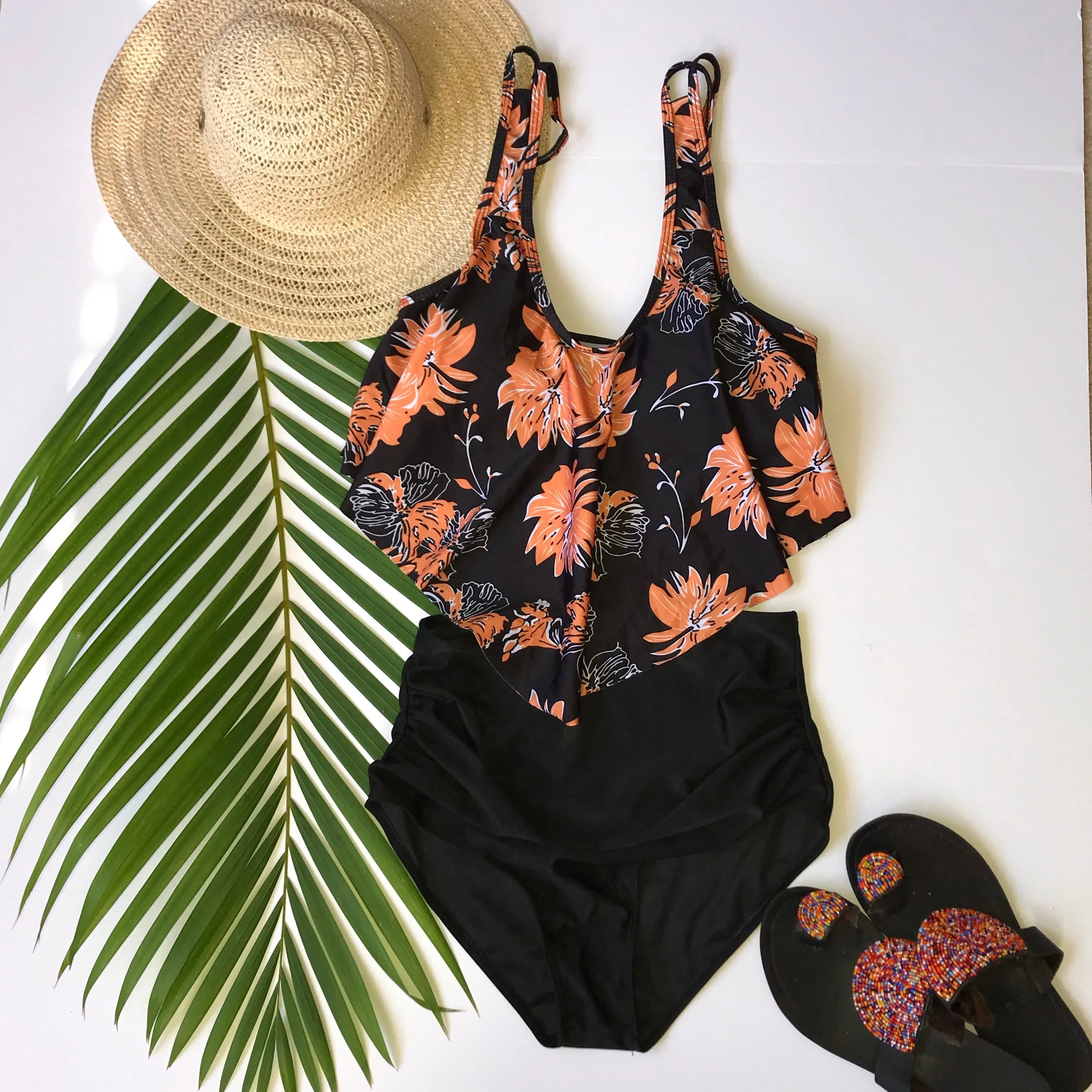 one piece off shoulder ruffled floral swimsuit