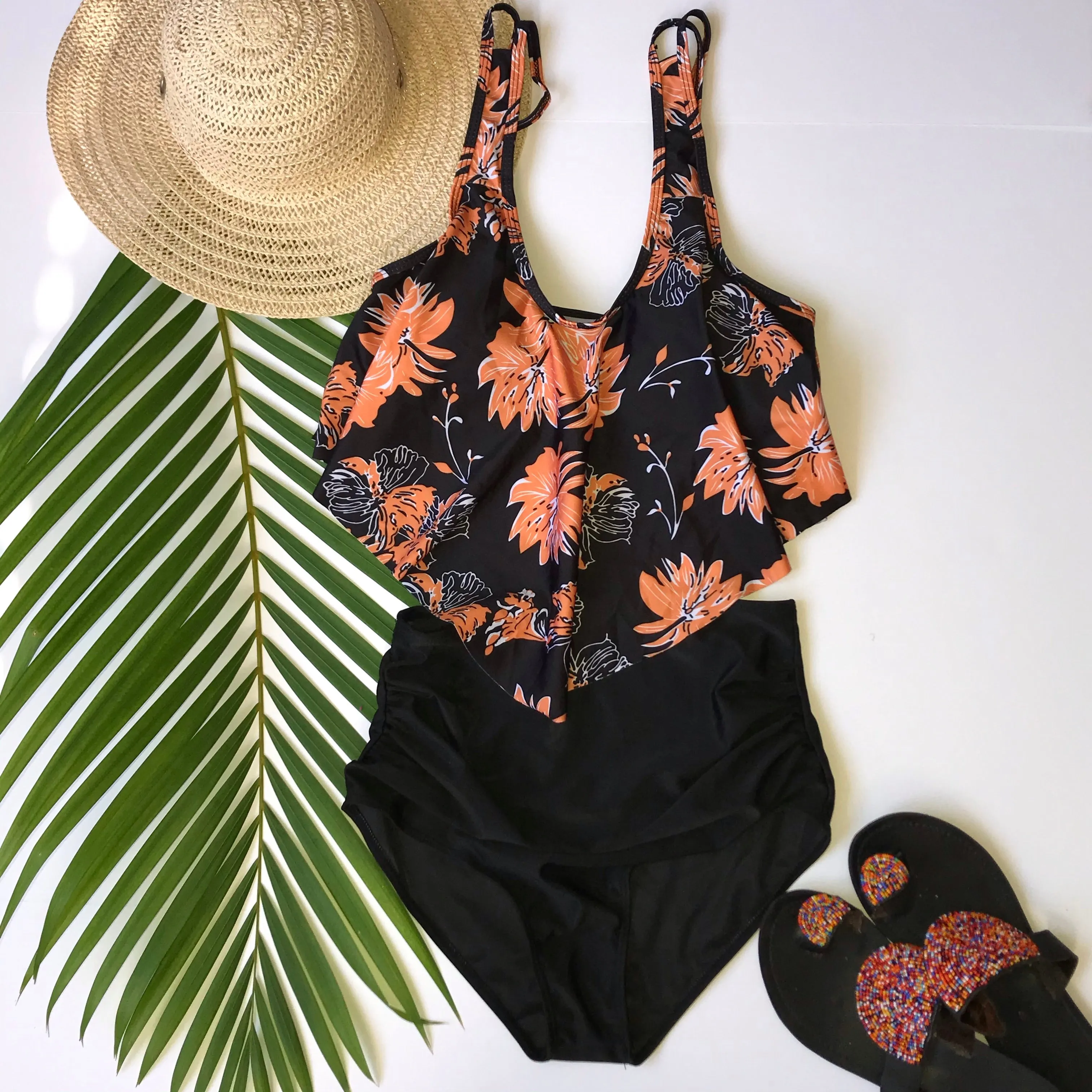 one piece off shoulder ruffled floral swimsuit