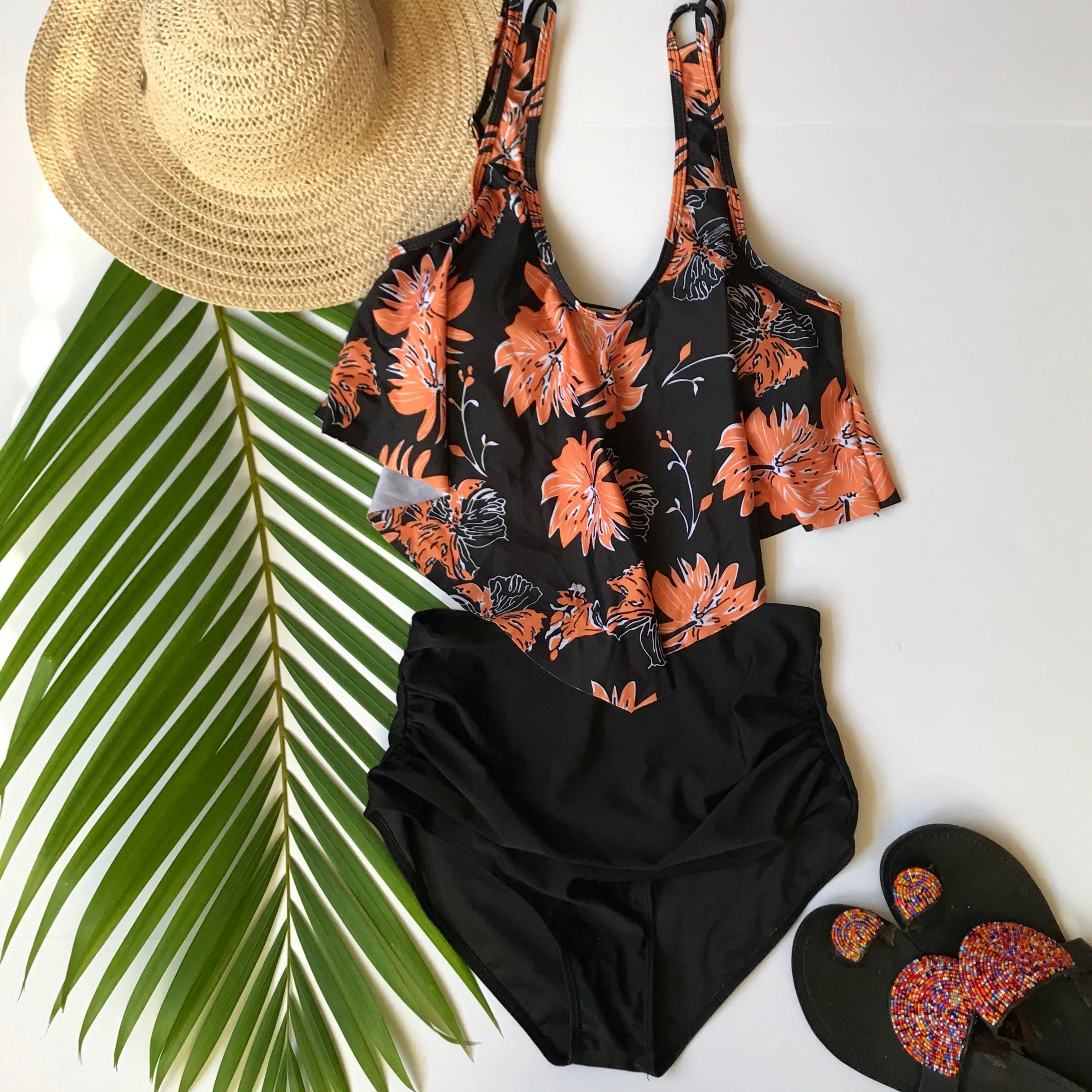one piece off shoulder ruffled floral swimsuit