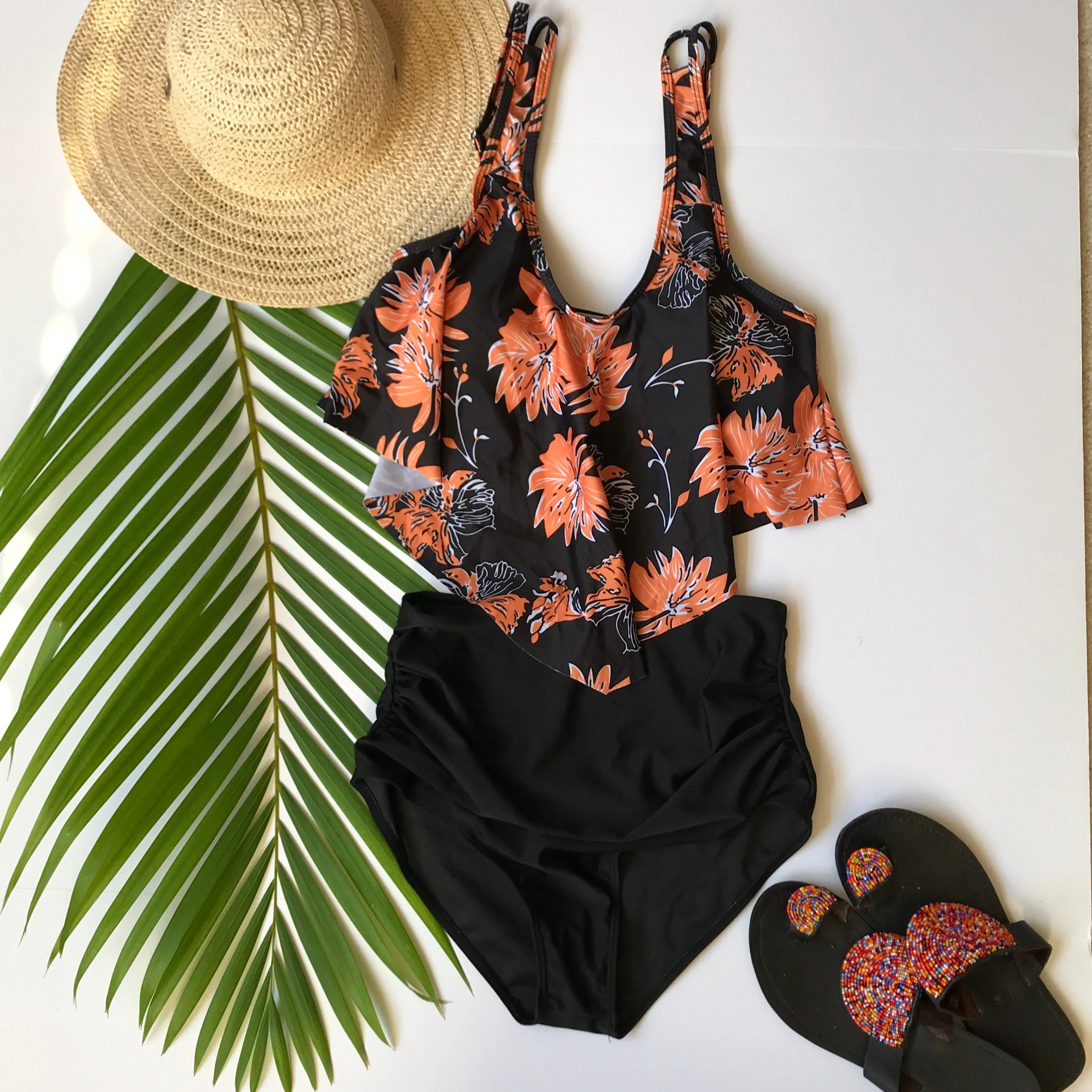 one piece off shoulder ruffled floral swimsuit
