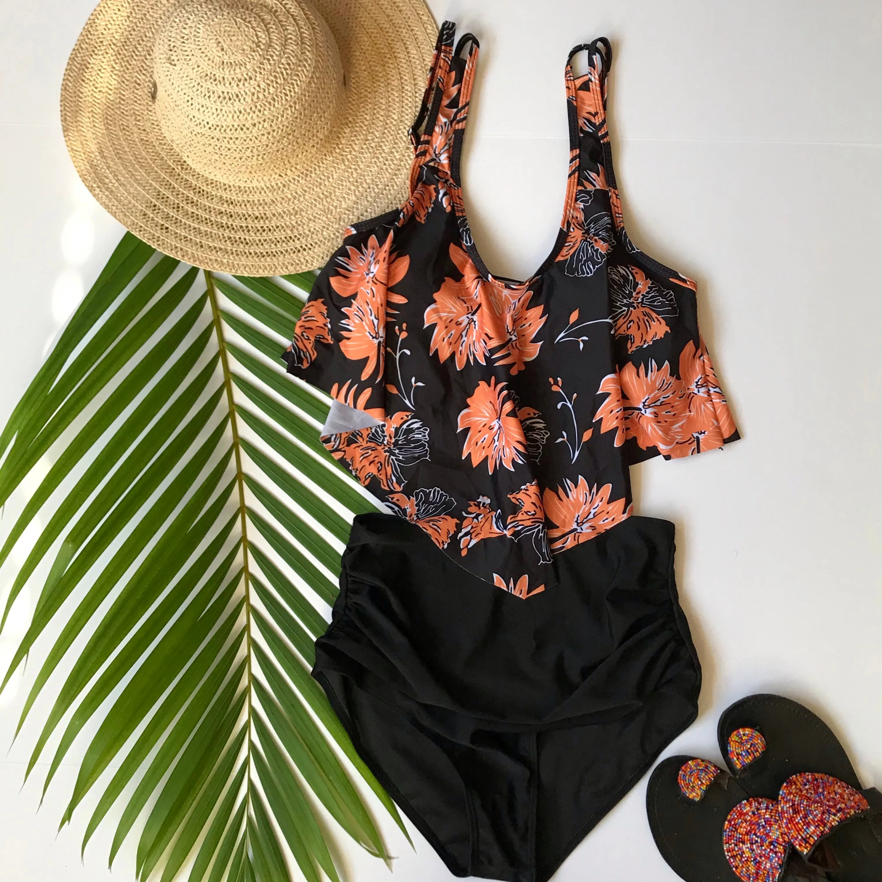 one piece off shoulder ruffled floral swimsuit