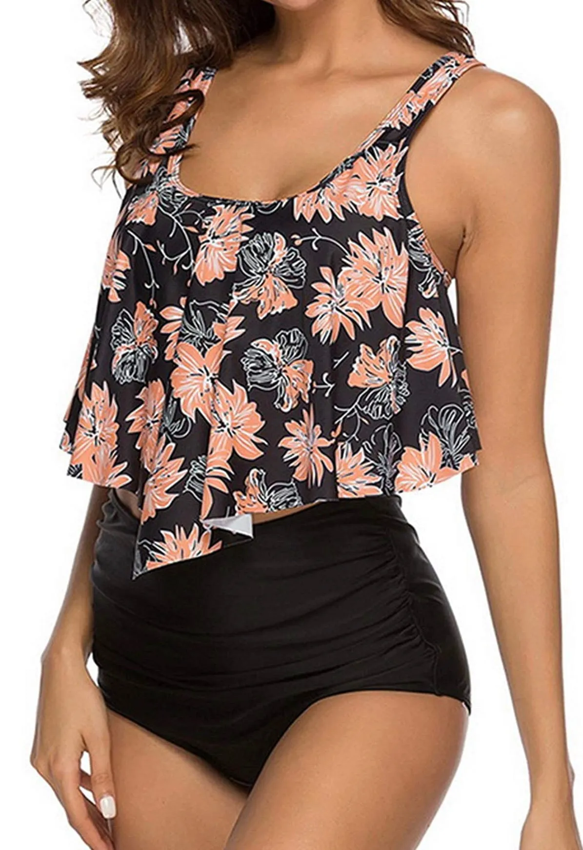 one piece off shoulder ruffled floral swimsuit