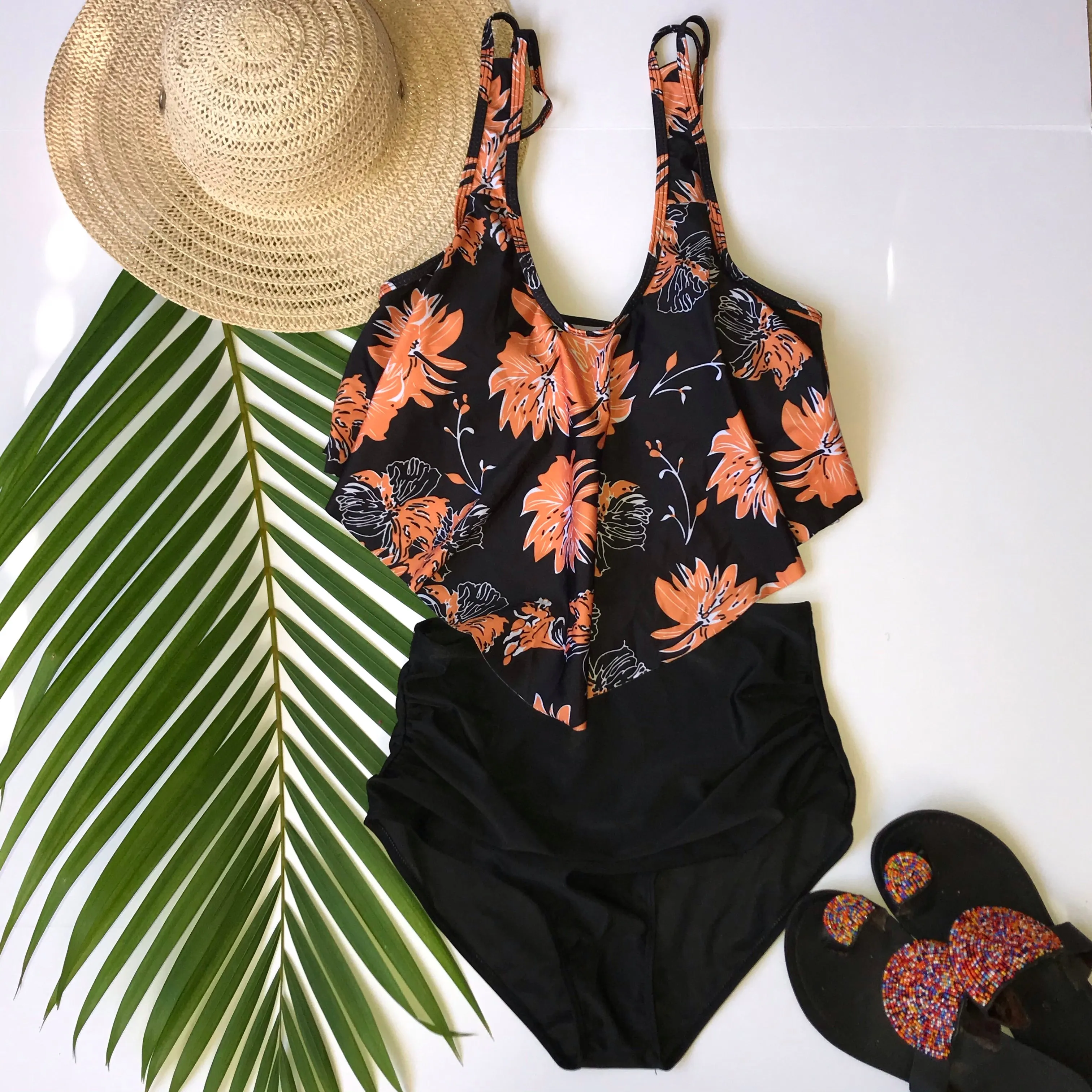 one piece off shoulder ruffled floral swimsuit