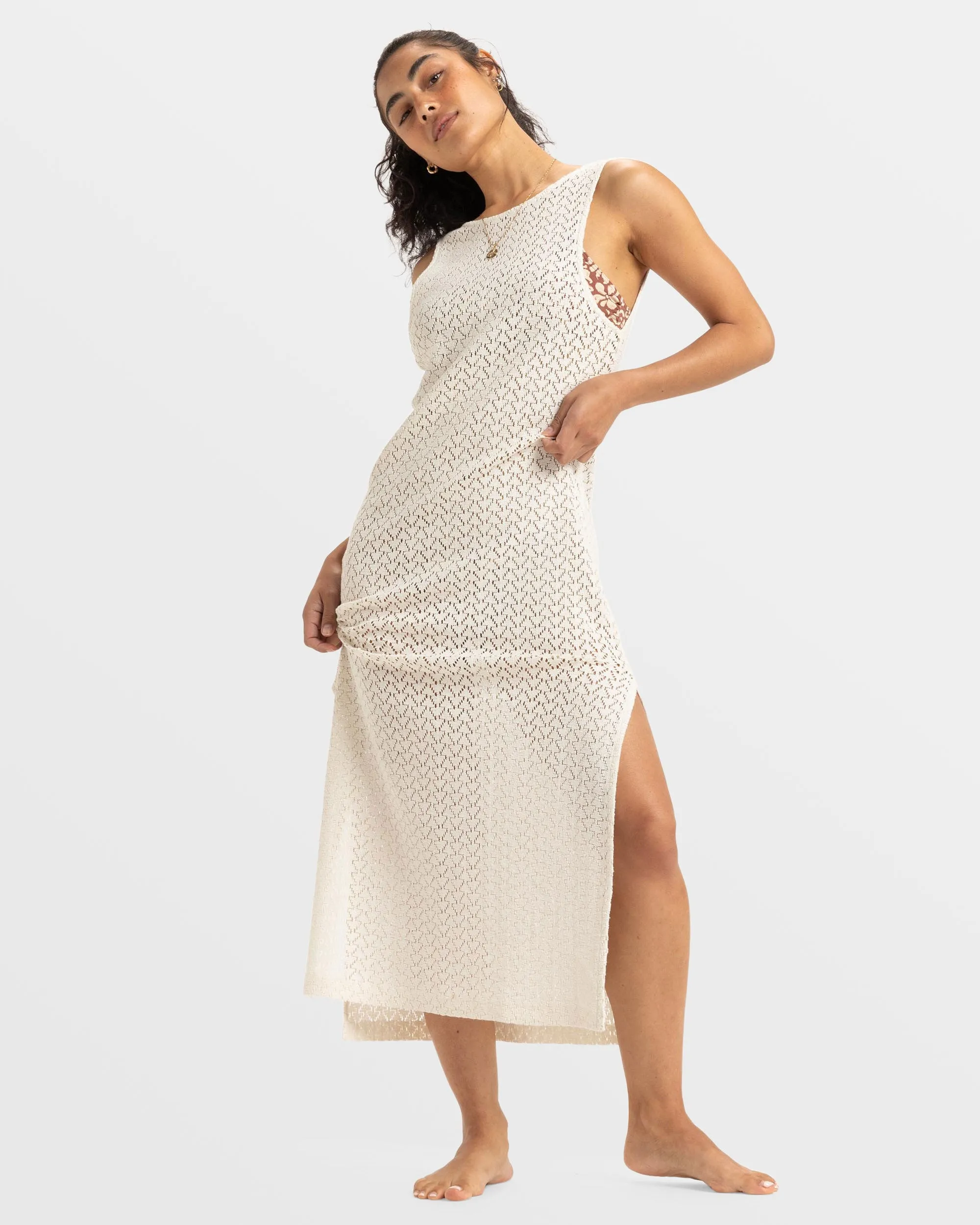 Playa Mood Crochet Long Dress - Egret