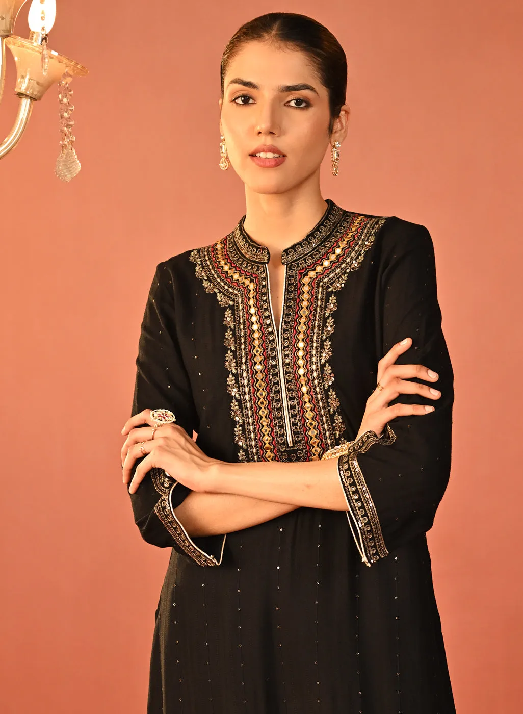 Raima Black Embroidered Rayon Kurta Set for Women