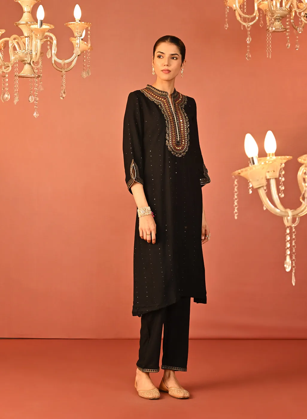 Raima Black Embroidered Rayon Kurta Set for Women