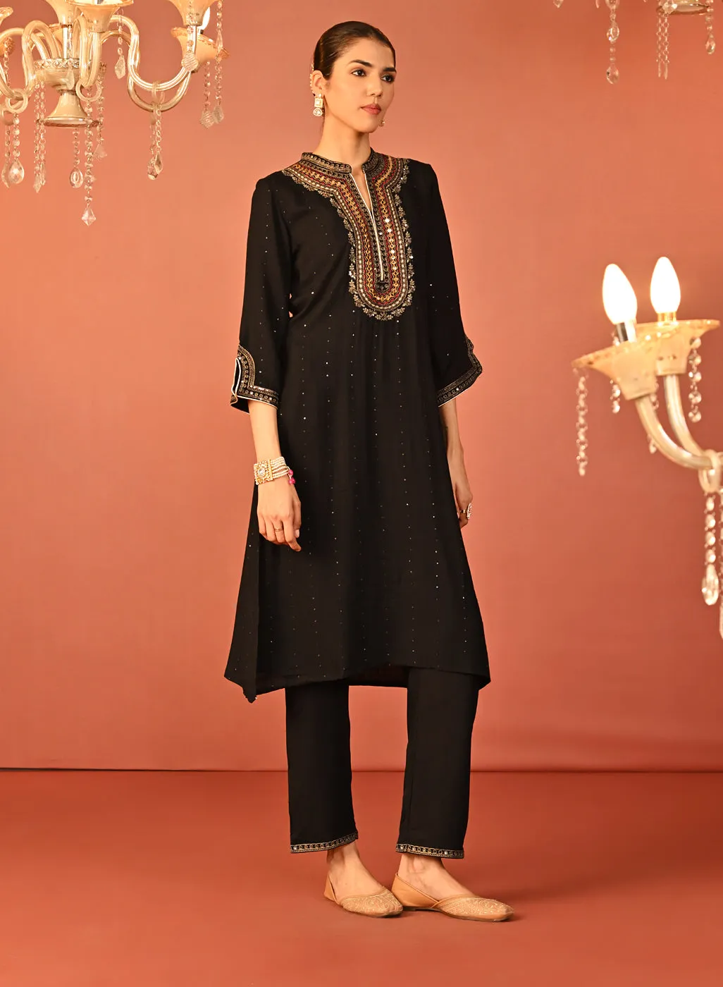 Raima Black Embroidered Rayon Kurta Set for Women