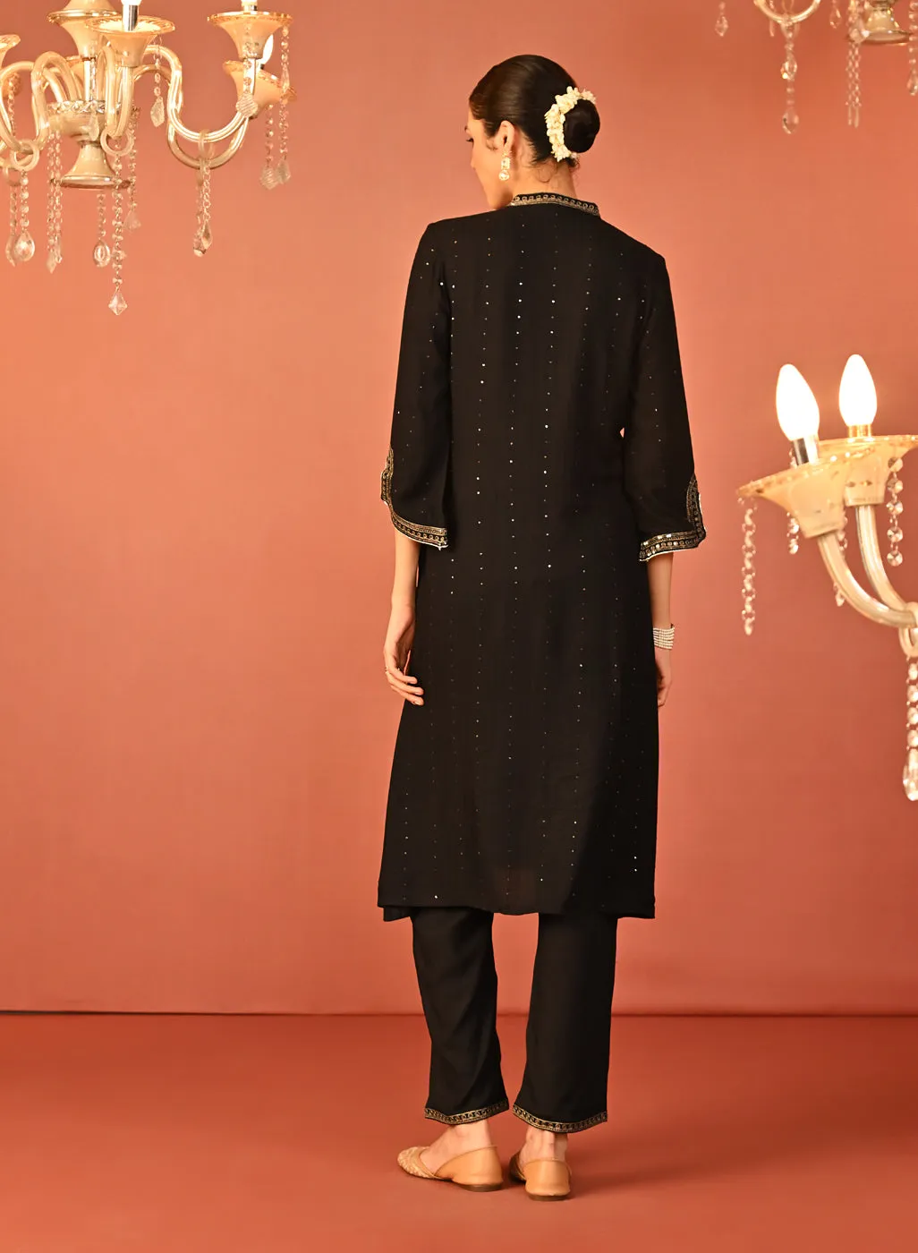 Raima Black Embroidered Rayon Kurta Set for Women