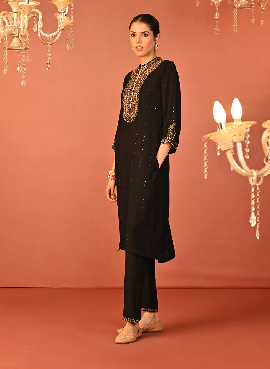 Raima Black Embroidered Rayon Kurta Set for Women
