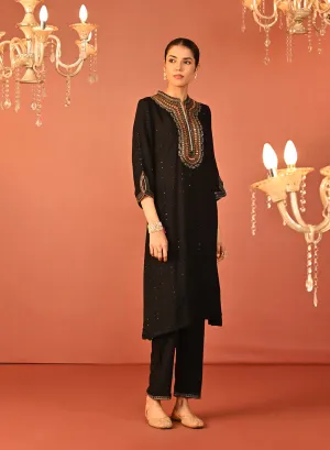 Raima Black Embroidered Rayon Kurta Set for Women
