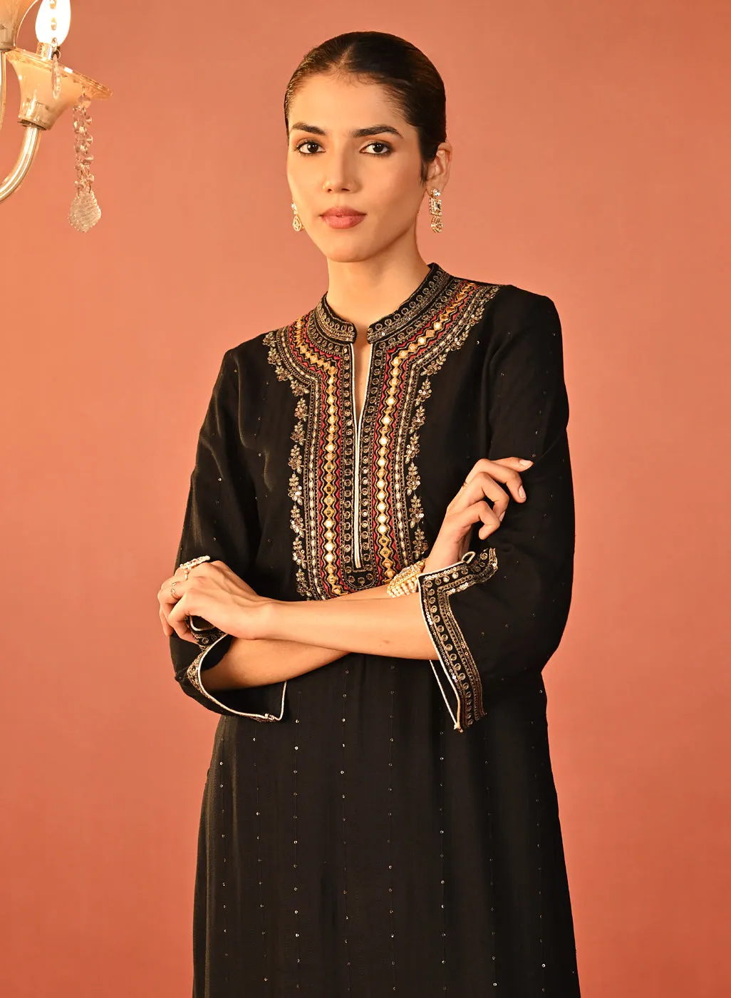 Raima Black Embroidered Rayon Kurta Set for Women