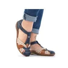 Rieker Blue Multi Strap Soft T-Bar Cut Out Shoe