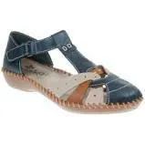 Rieker Blue Multi Strap Soft T-Bar Cut Out Shoe