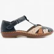 Rieker Blue Multi Strap Soft T-Bar Cut Out Shoe
