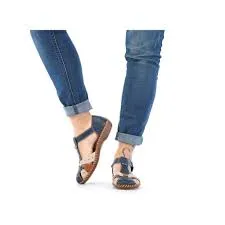 Rieker Blue Multi Strap Soft T-Bar Cut Out Shoe