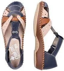 Rieker Blue Multi Strap Soft T-Bar Cut Out Shoe