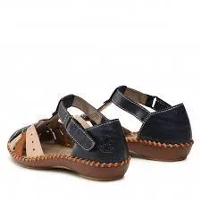 Rieker Blue Multi Strap Soft T-Bar Cut Out Shoe