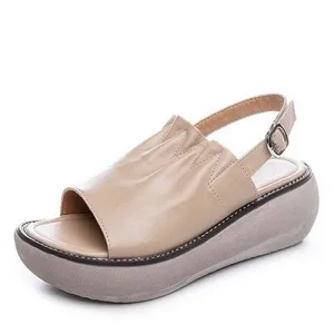 Soft Ruched Cowhide Platform Summer Comfort Sandals