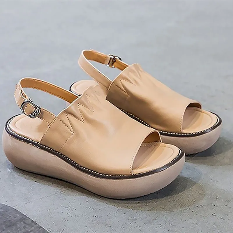 Soft Ruched Cowhide Platform Summer Comfort Sandals