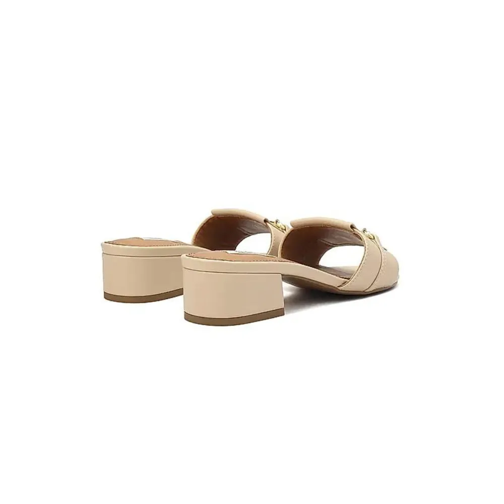 White Block Heels With Buckle