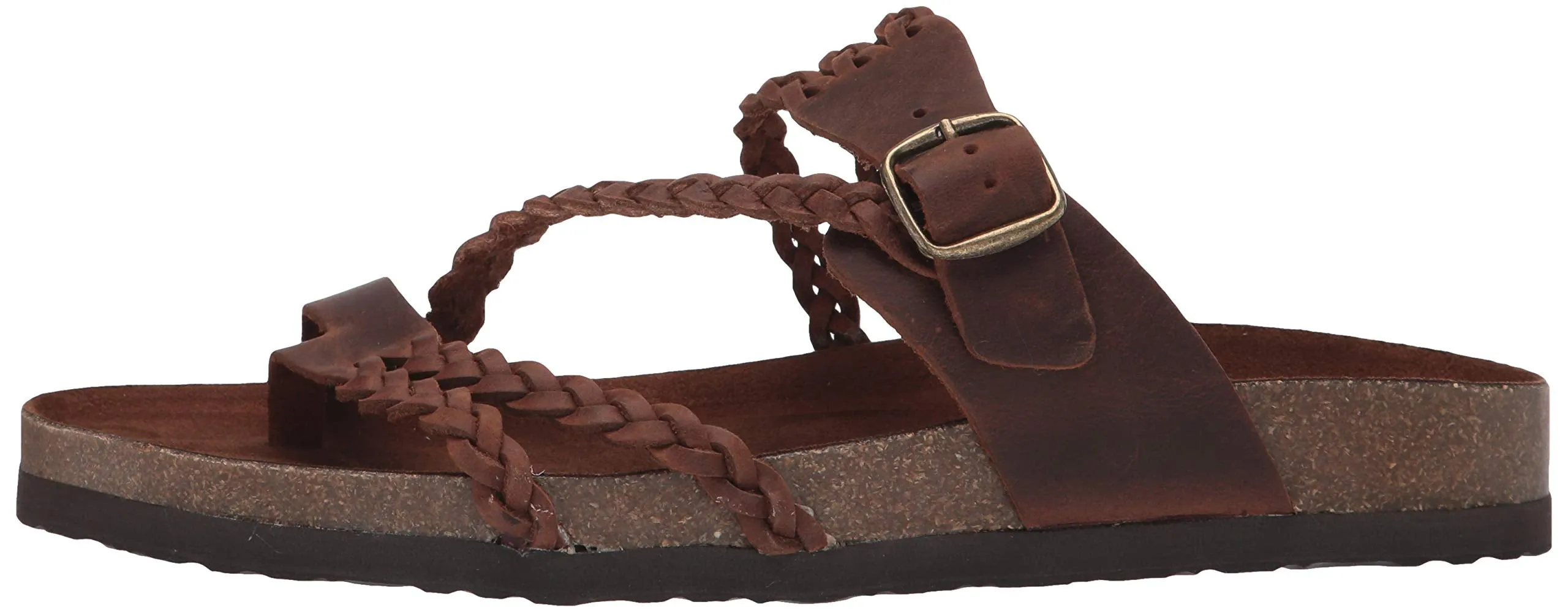 White Mountain Hayleigh Brown Leather Flats Casual Slip On Footbeds Sandals