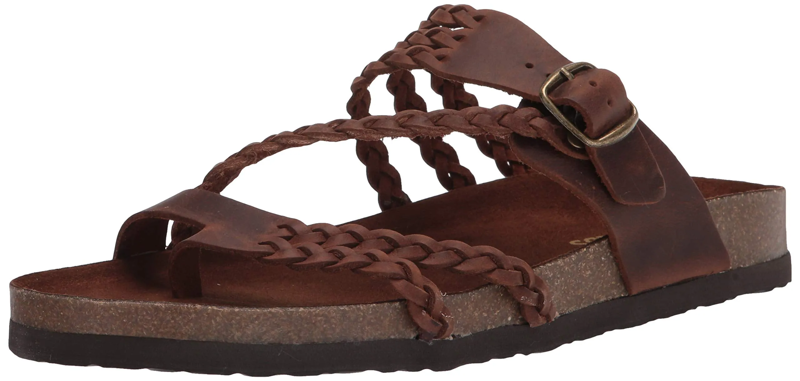 White Mountain Hayleigh Brown Leather Flats Casual Slip On Footbeds Sandals