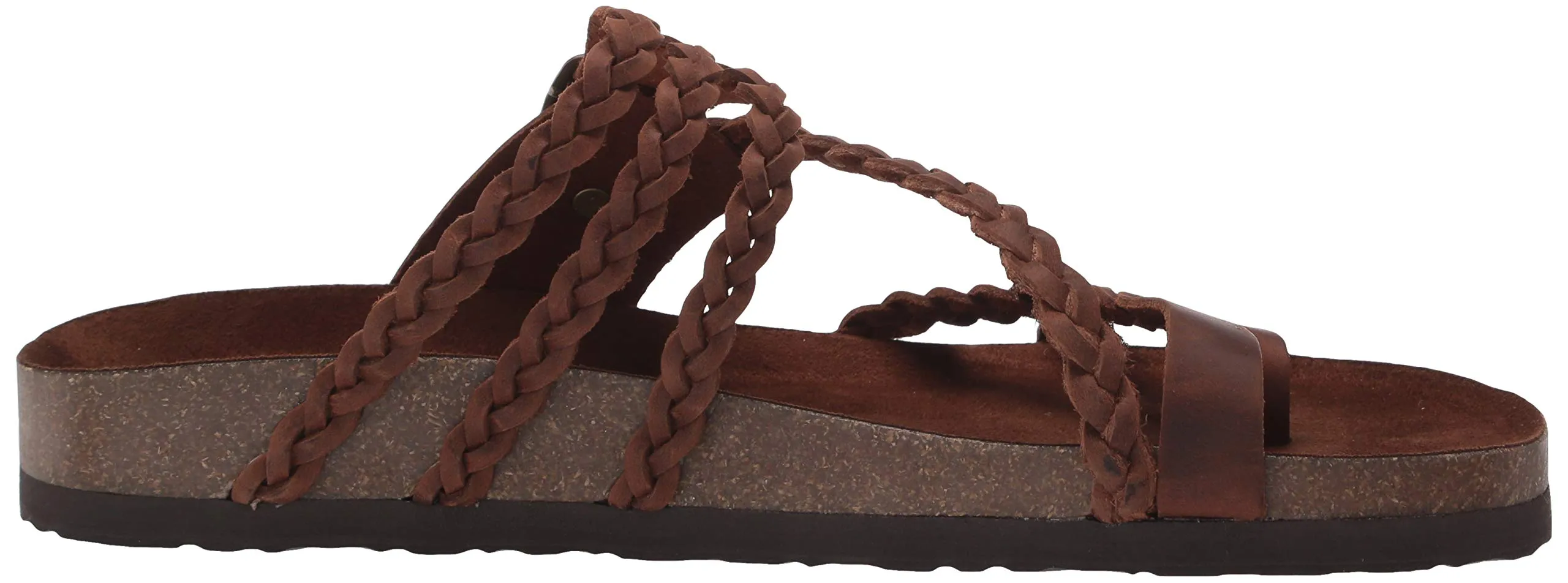 White Mountain Hayleigh Brown Leather Flats Casual Slip On Footbeds Sandals