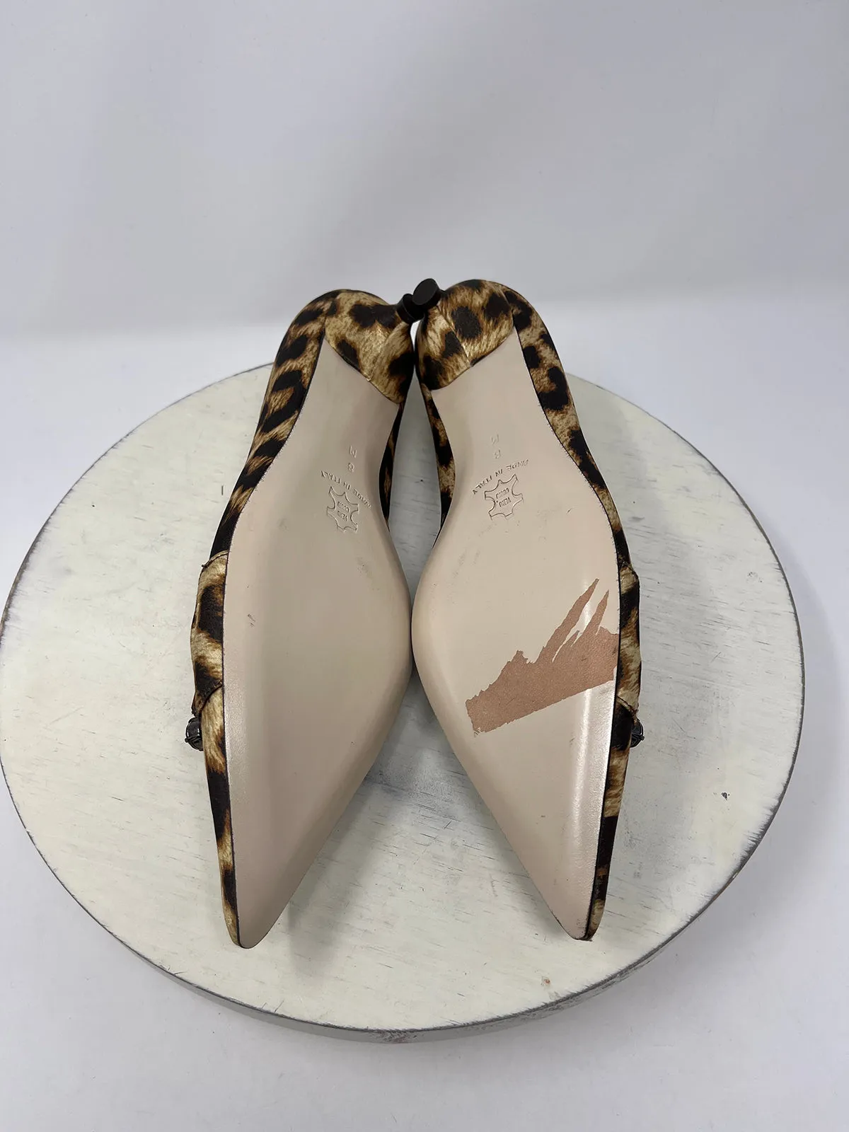 Will's Fancy Size 8 Leopard Satin Kitten Heels NWOB