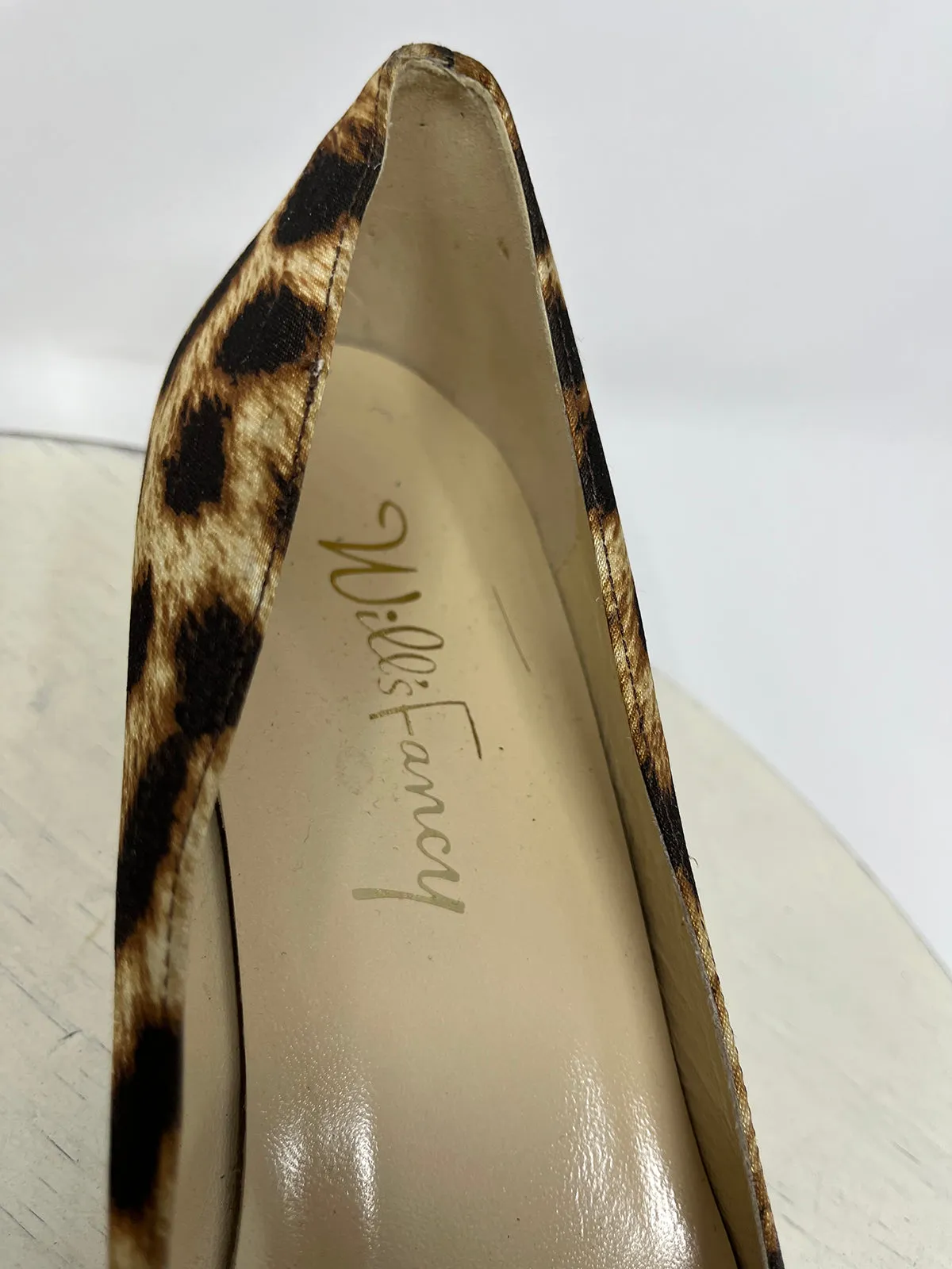 Will's Fancy Size 8 Leopard Satin Kitten Heels NWOB