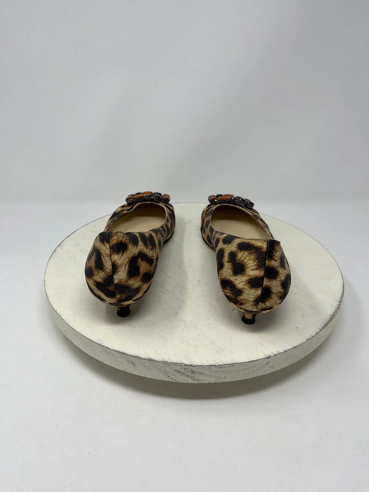 Will's Fancy Size 8 Leopard Satin Kitten Heels NWOB