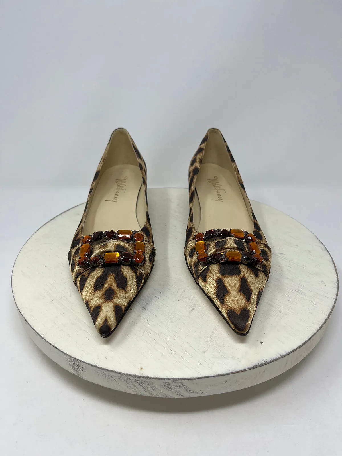Will's Fancy Size 8 Leopard Satin Kitten Heels NWOB