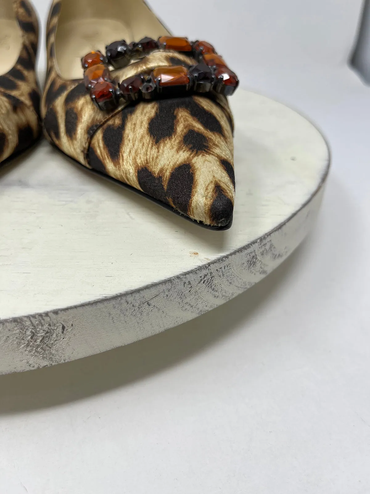 Will's Fancy Size 8 Leopard Satin Kitten Heels NWOB